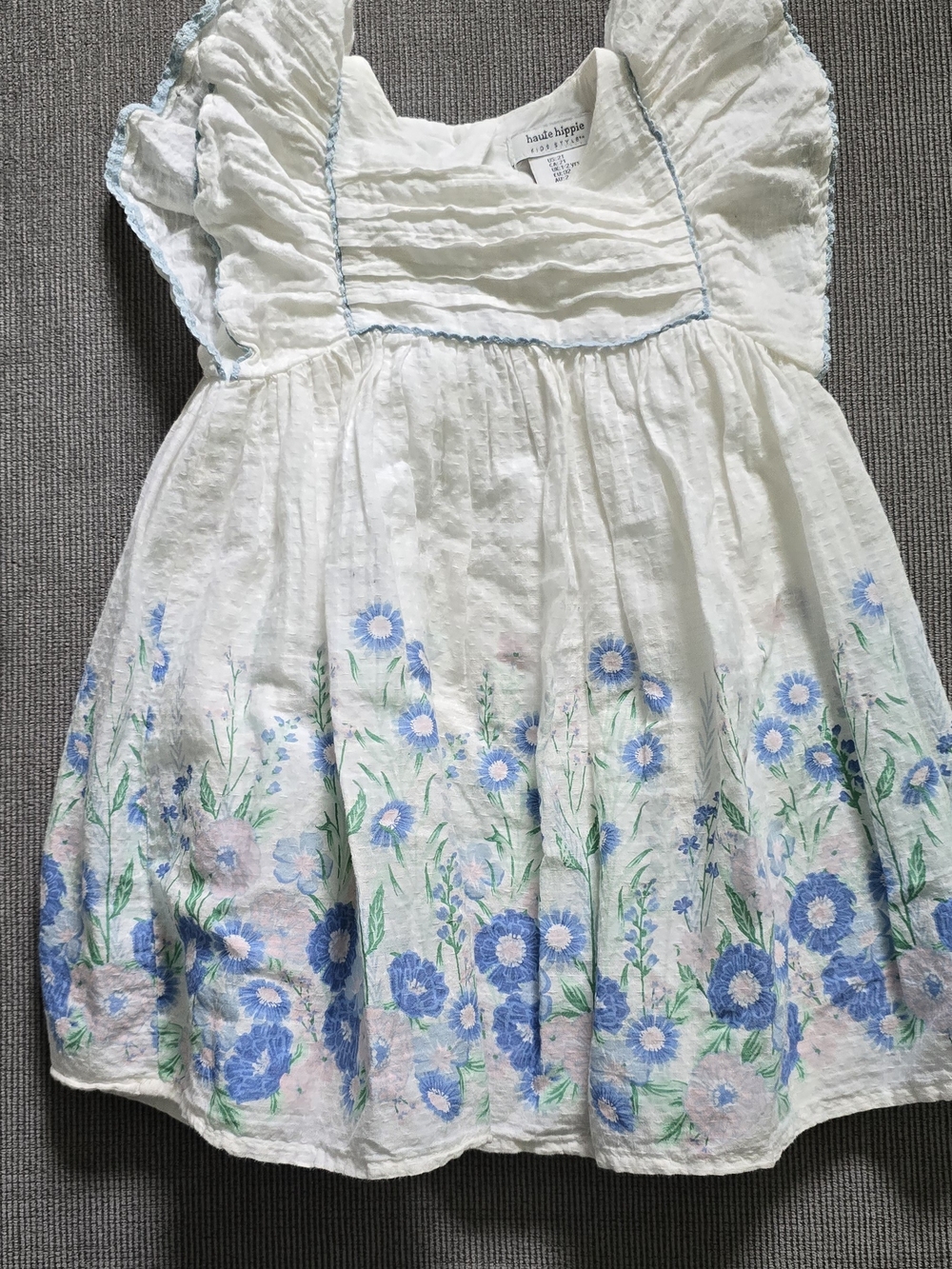 Haute Hippie White Dress with Blue and Light Pink Floral Border